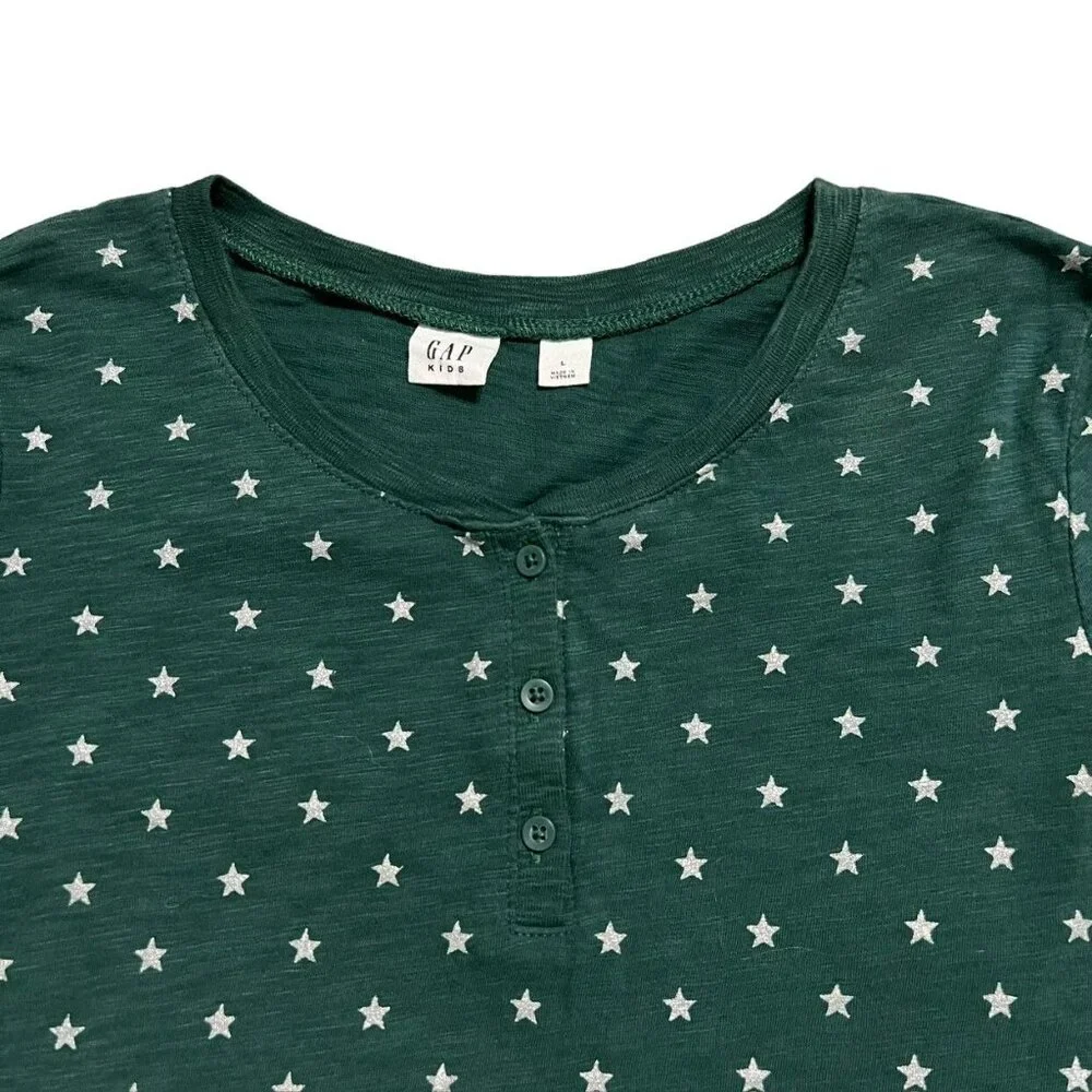 Gap Kids L Green Long Sleeved Star Henley Shirt